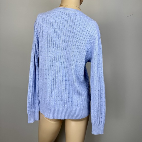KIM ROGERS Sz M  Blue‎ 100% Cotton Pullover V-Neck Sweater Top Cable-Knit - Picture 4 of 16